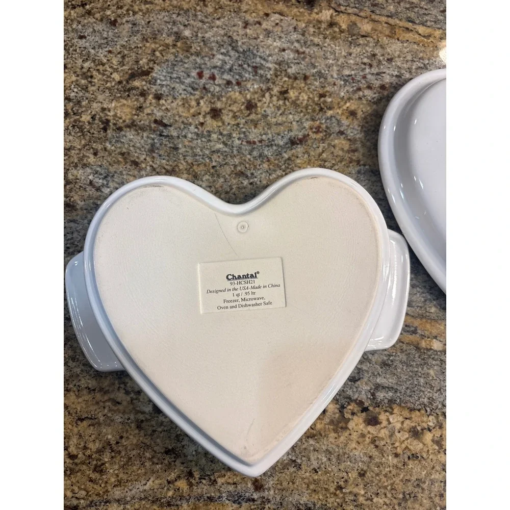 Vintage Chantal Stoneware Bakeware Set Heart Casserole Mini Loaf Pans White 4pc